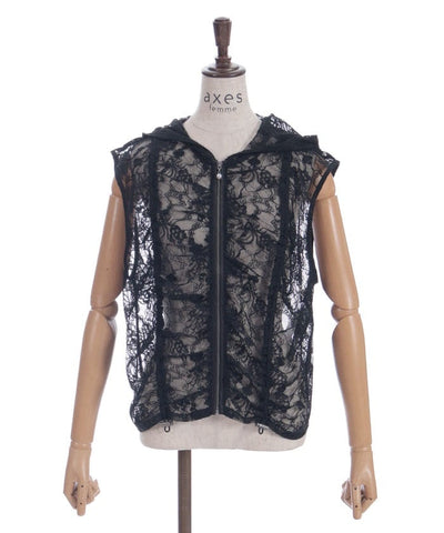 Hooded Drawstring Lace Vest