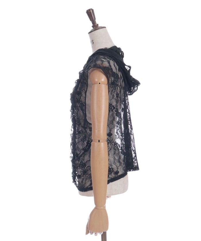 Hooded Drawstring Lace Vest
