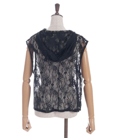 Hooded Drawstring Lace Vest