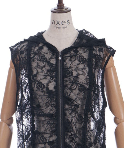 Hooded Drawstring Lace Vest