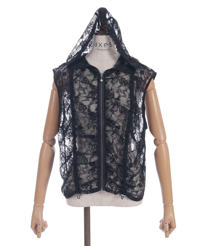 Hooded Drawstring Lace Vest
