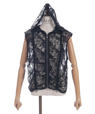 Hooded Drawstring Lace Vest