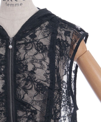 Hooded Drawstring Lace Vest