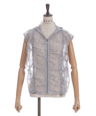 Hooded Drawstring Lace Vest