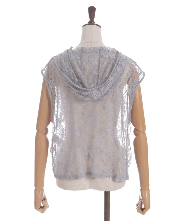 Hooded Drawstring Lace Vest