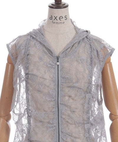 Hooded Drawstring Lace Vest