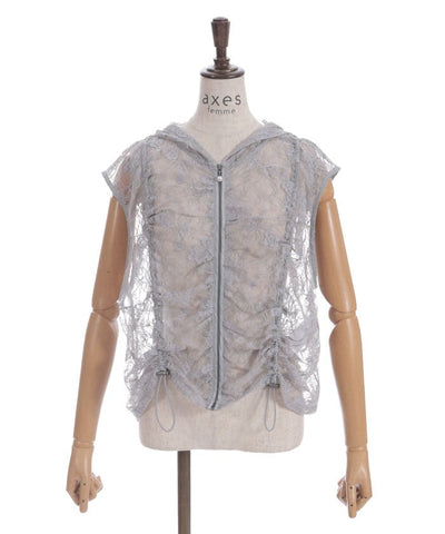 Hooded Drawstring Lace Vest