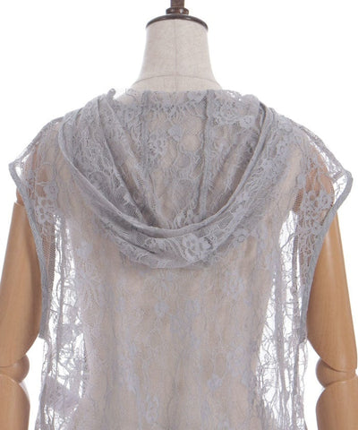 Hooded Drawstring Lace Vest