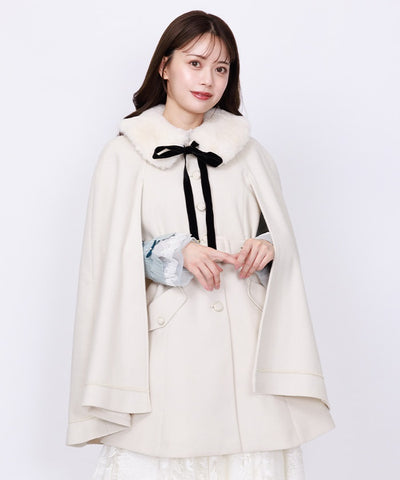 Cape Coat with Fur Collar