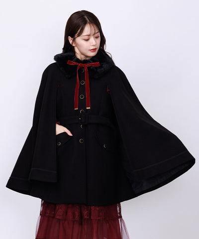 Cape Coat with Fur Collar