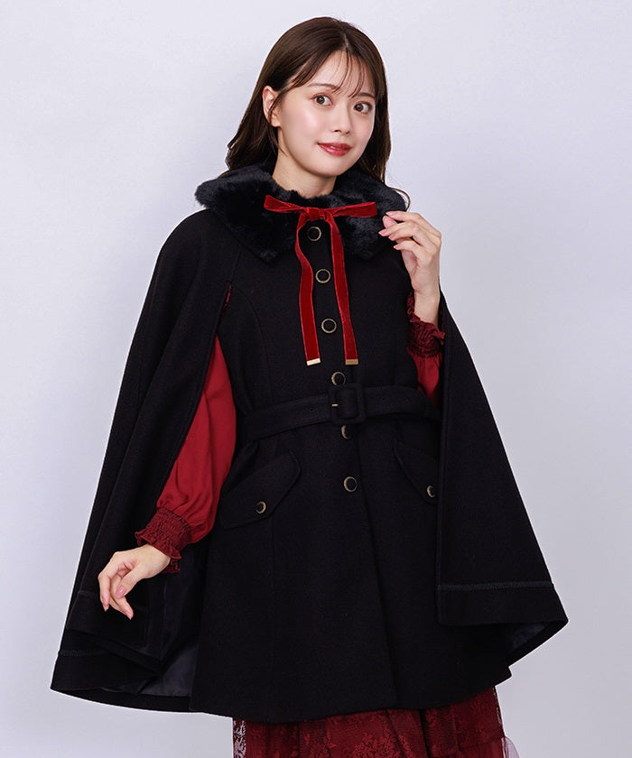 Cape Coat with Fur Collar – axes femme from JAPAN