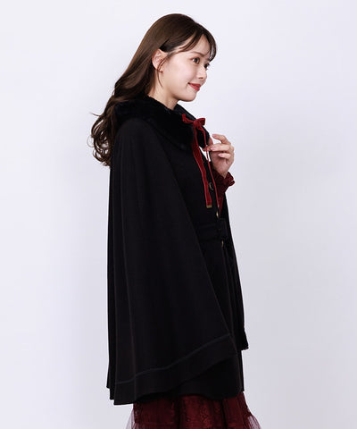 Cape Coat with Fur Collar