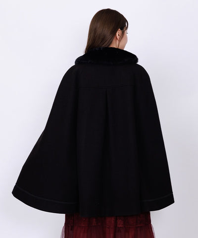 Cape Coat with Fur Collar