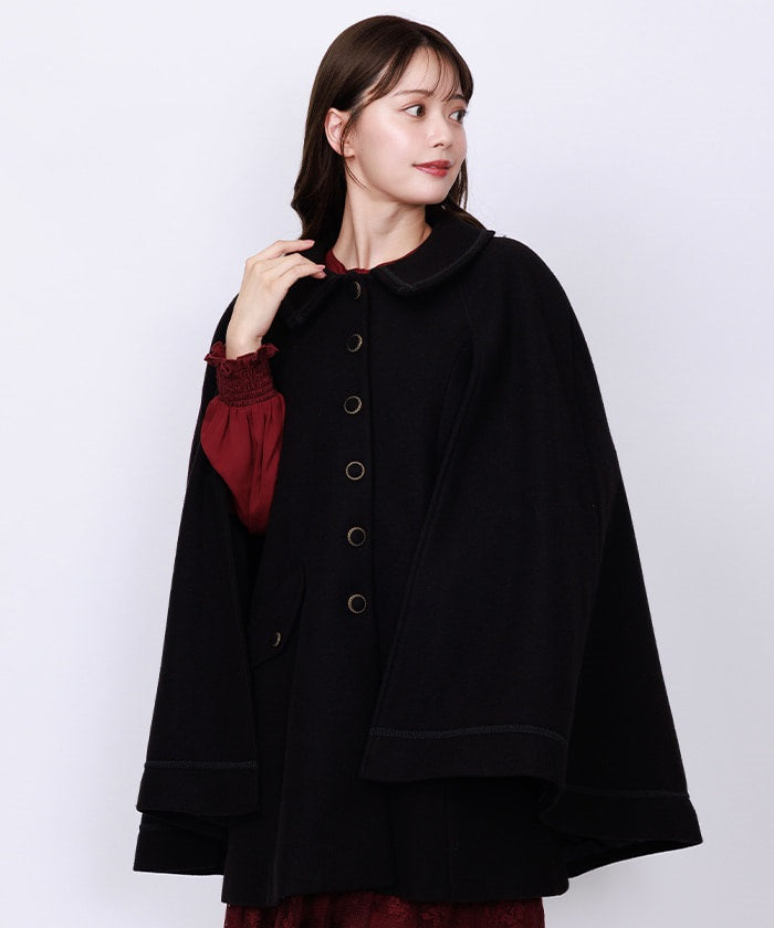 Cape Coat with Fur Collar