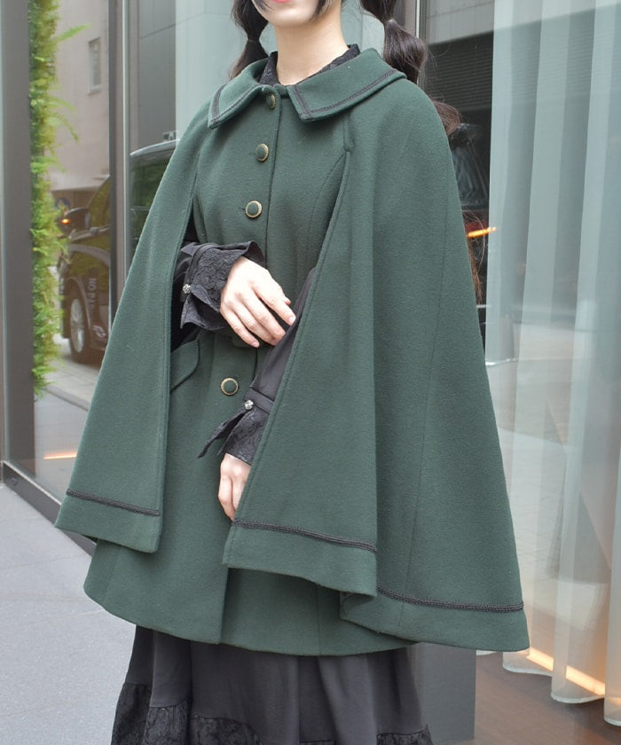 Cape Coat with Fur Collar