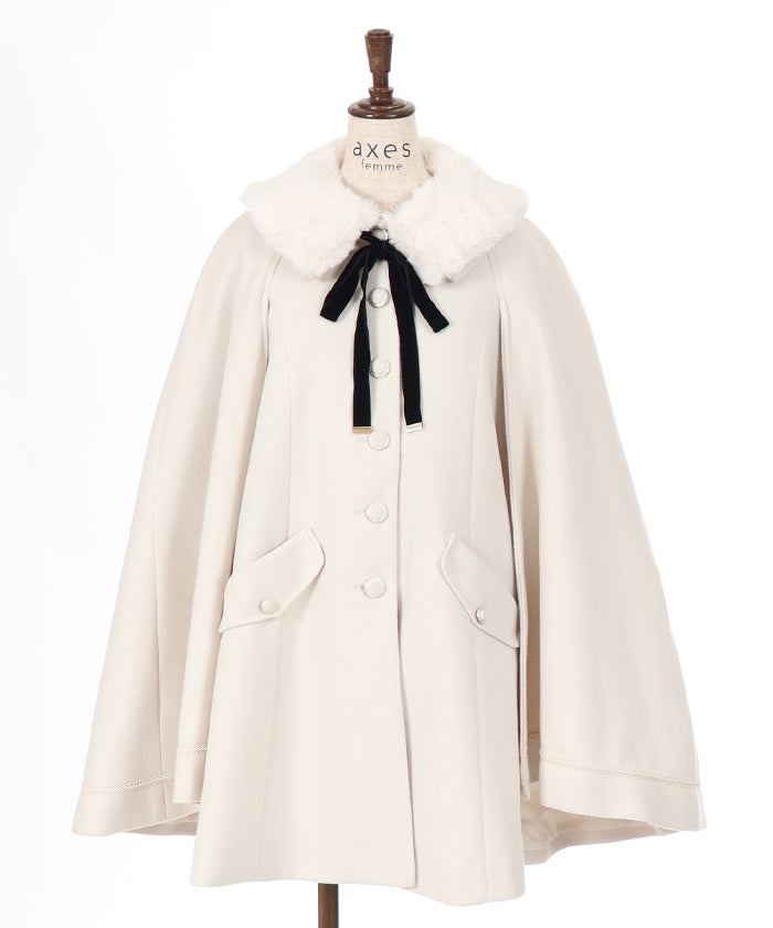 Cape Coat with Fur Collar