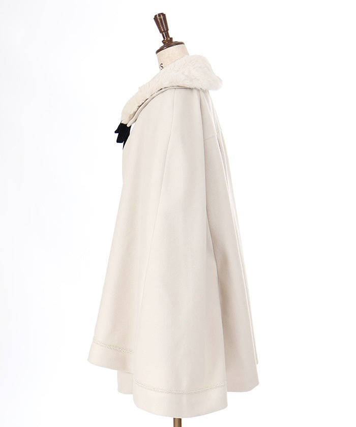 Cape Coat with Fur Collar