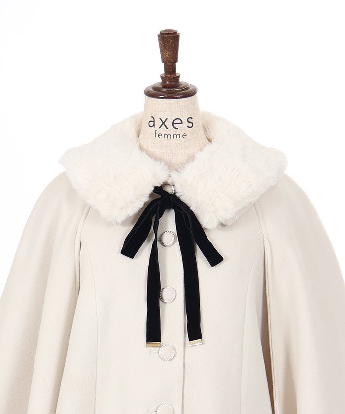 Cape Coat with Fur Collar