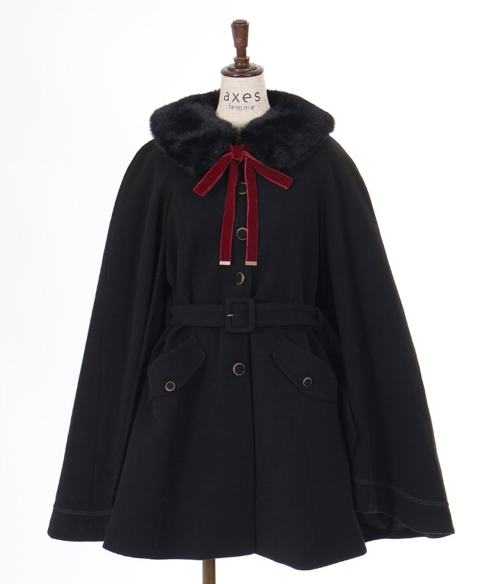 Cape Coat with Fur Collar