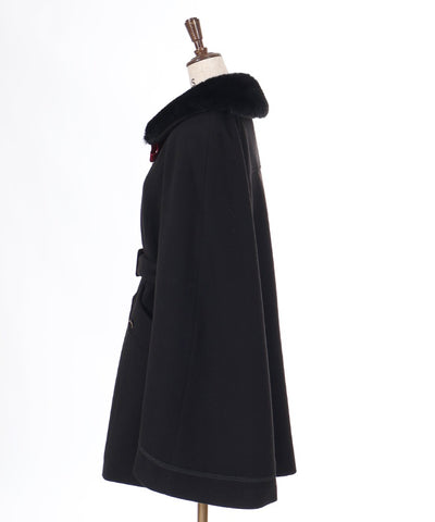 Cape Coat with Fur Collar