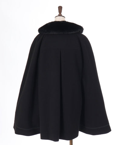 Cape Coat with Fur Collar