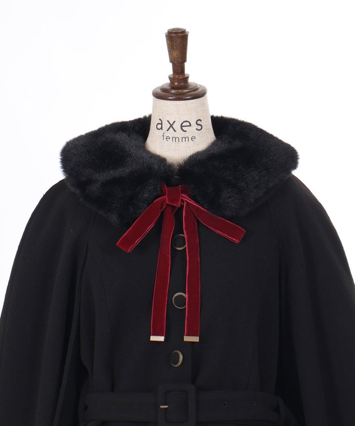 Cape Coat with Fur Collar