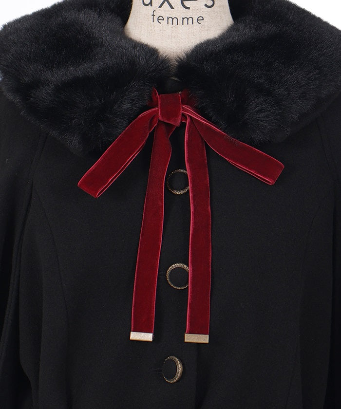 Cape Coat with Fur Collar