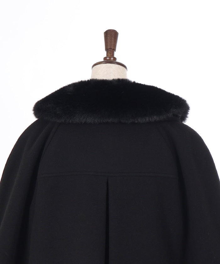 Cape Coat with Fur Collar