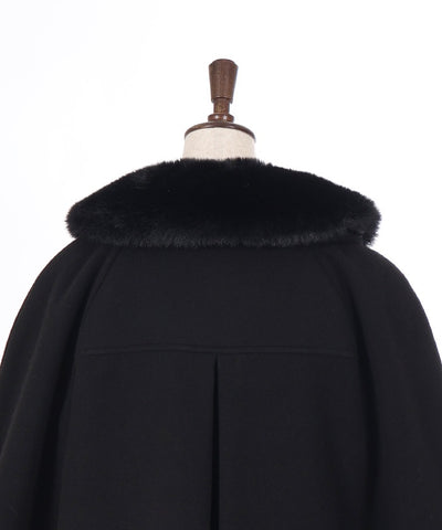 Cape Coat with Fur Collar