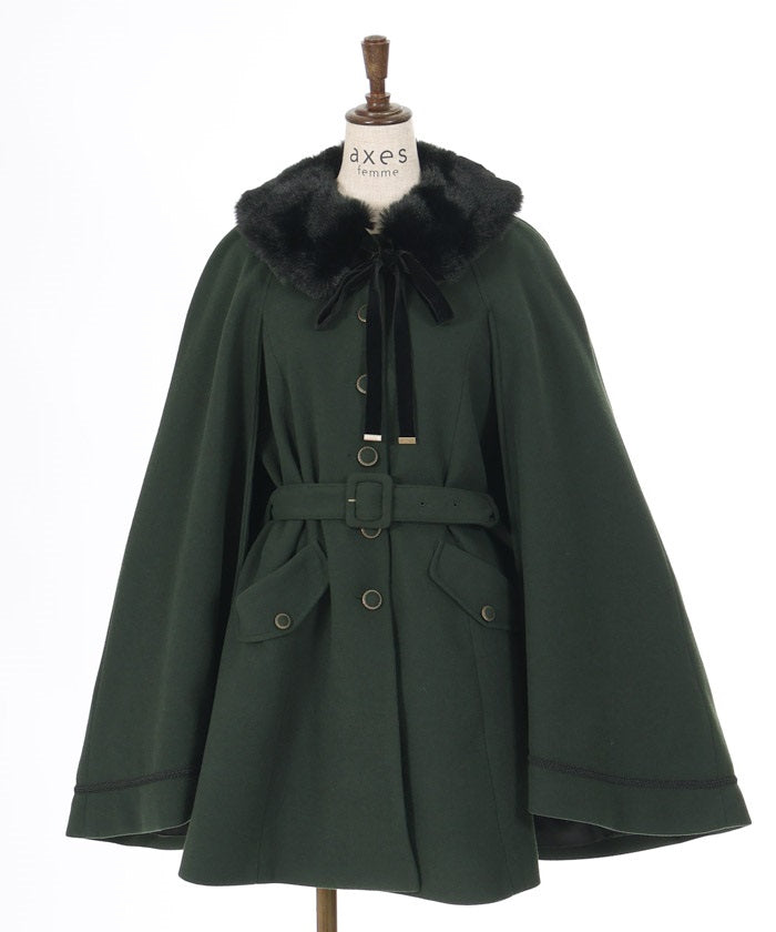 Cape Coat with Fur Collar