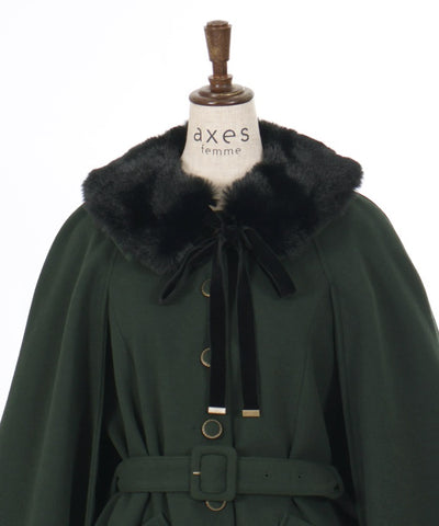 Cape Coat with Fur Collar