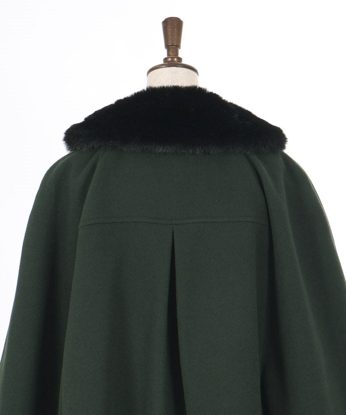 Cape Coat with Fur Collar