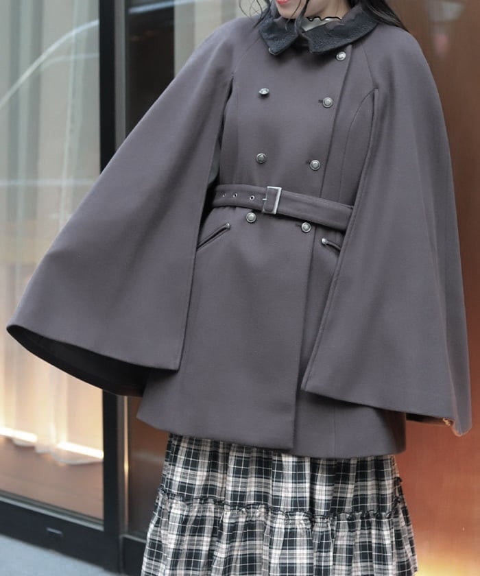 Double Button Cape Coat – axes femme from JAPAN