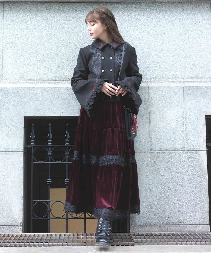 Embroidery Jacquard Panel Coat – axes femme from JAPAN