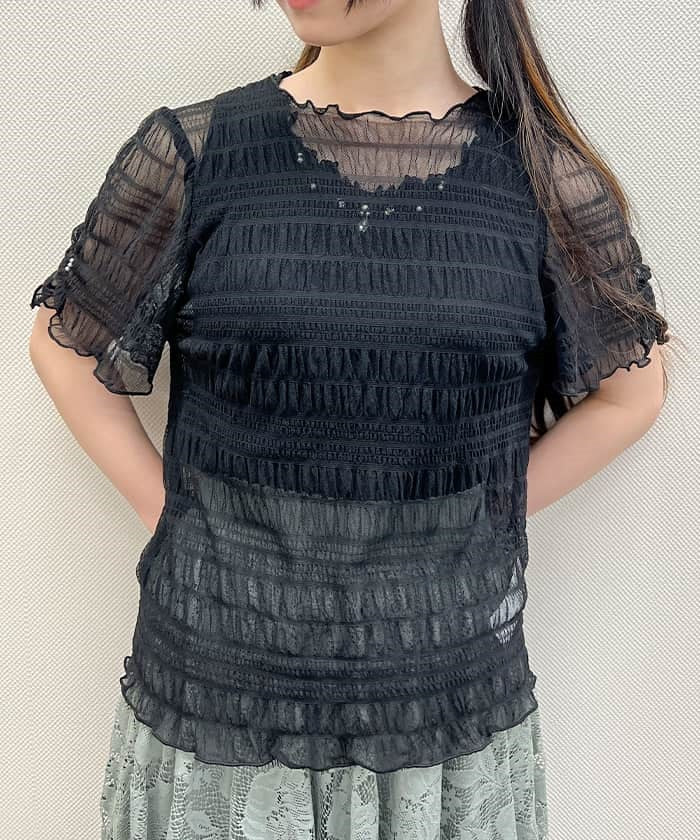 Sleeve Gather Sheer Inner