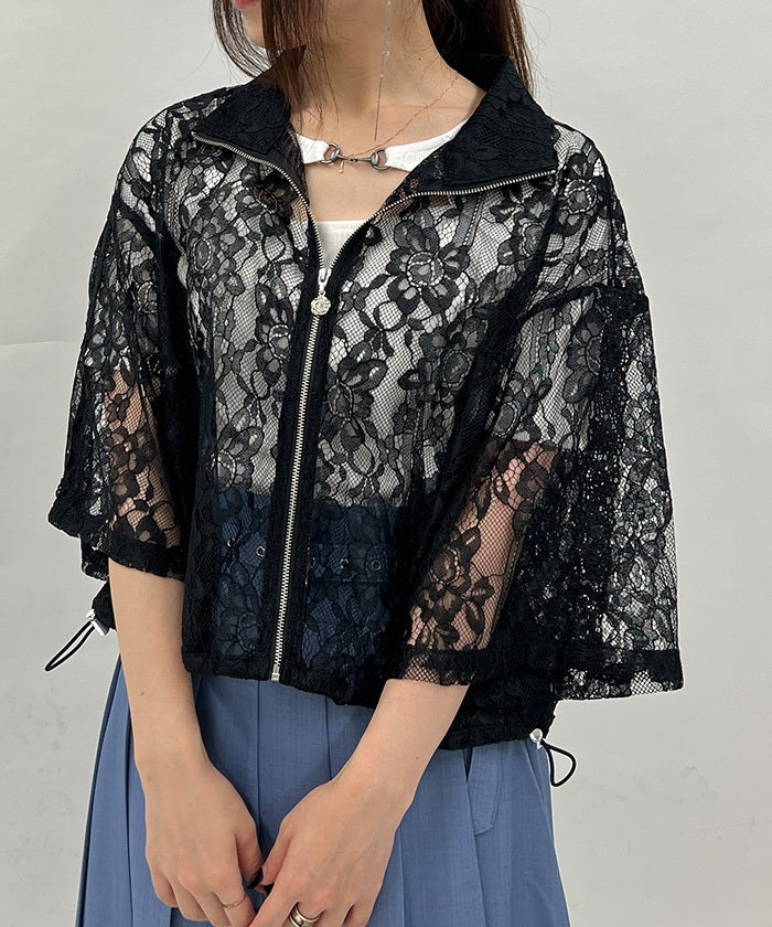 High Neck Lace Blouson