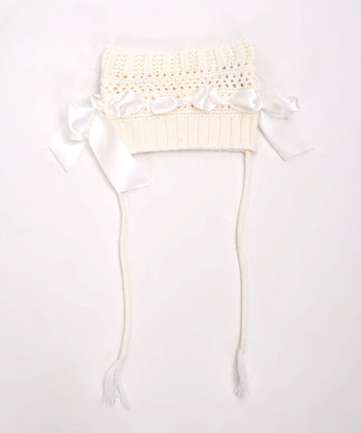 Satin Ribbon Cat Ears Knit Hat