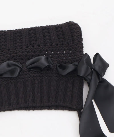 Satin Ribbon Cat Ears Knit Hat