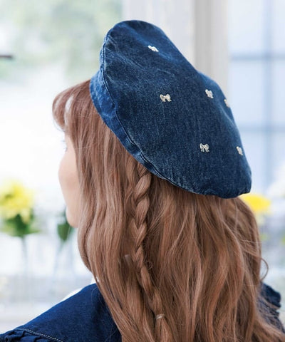 Ribbon Parts Denim Beret