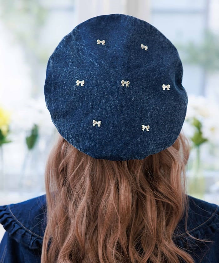 Ribbon Parts Denim Beret