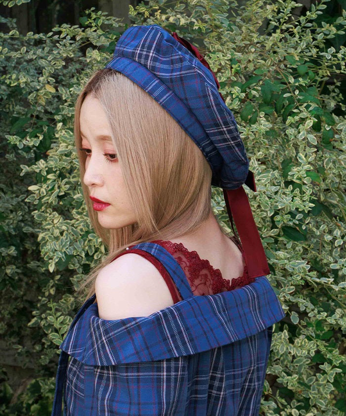 Tartan Plaid Ribbon Beret