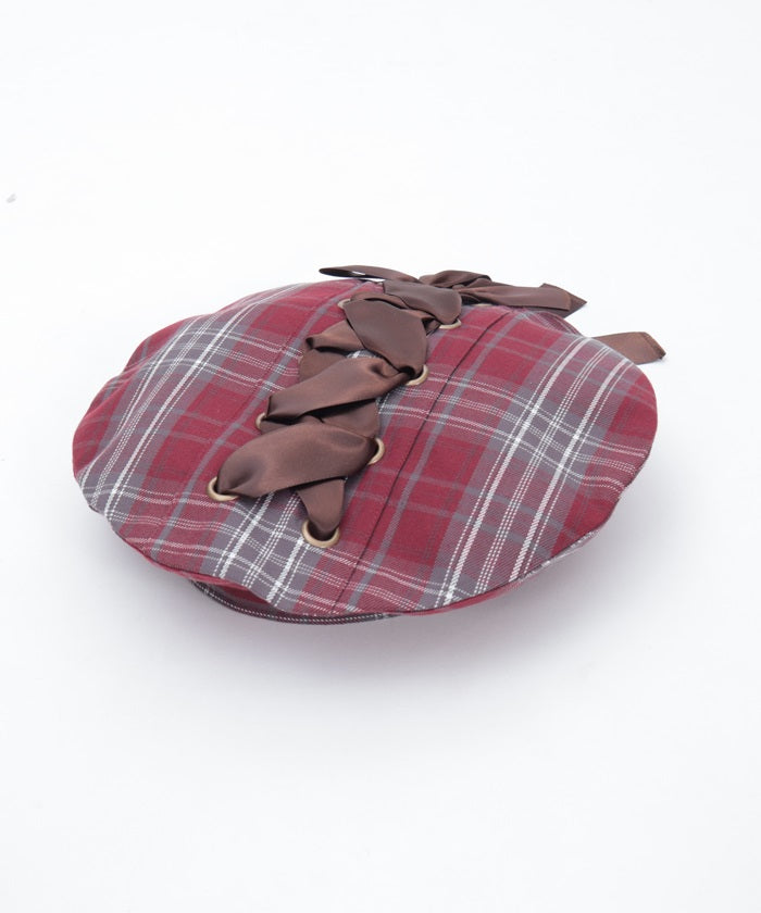 Tartan Plaid Ribbon Beret