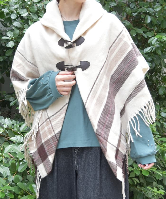 Side Line Plaid Poncho – axes femme from JAPAN