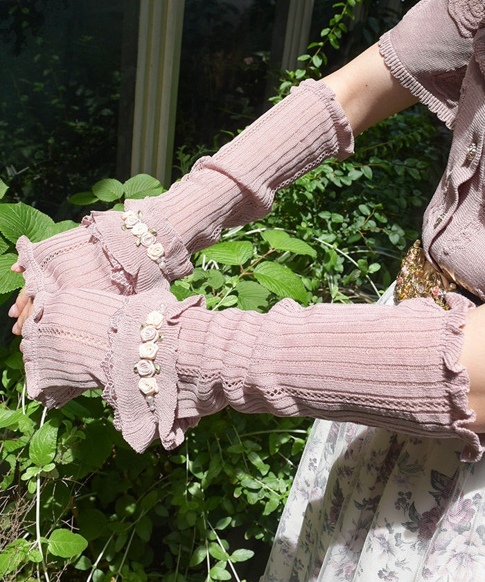 Ribbon Rose Knit Arm Warmers