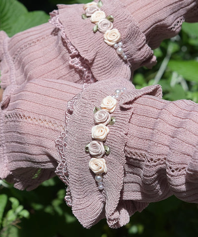 Ribbon Rose Knit Arm Warmers