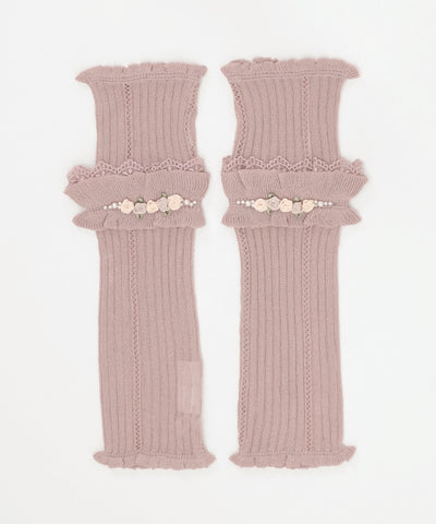 Ribbon Rose Knit Arm Warmers