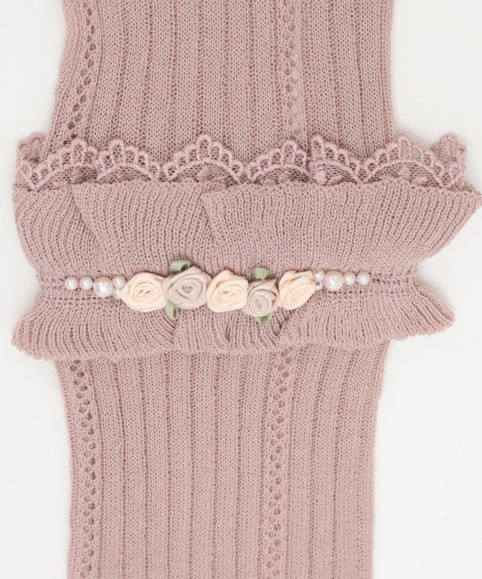 Ribbon Rose Knit Arm Warmers