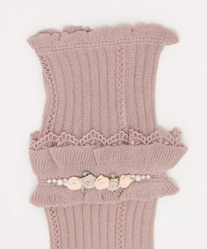 Ribbon Rose Knit Arm Warmers