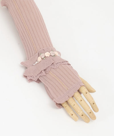 Ribbon Rose Knit Arm Warmers