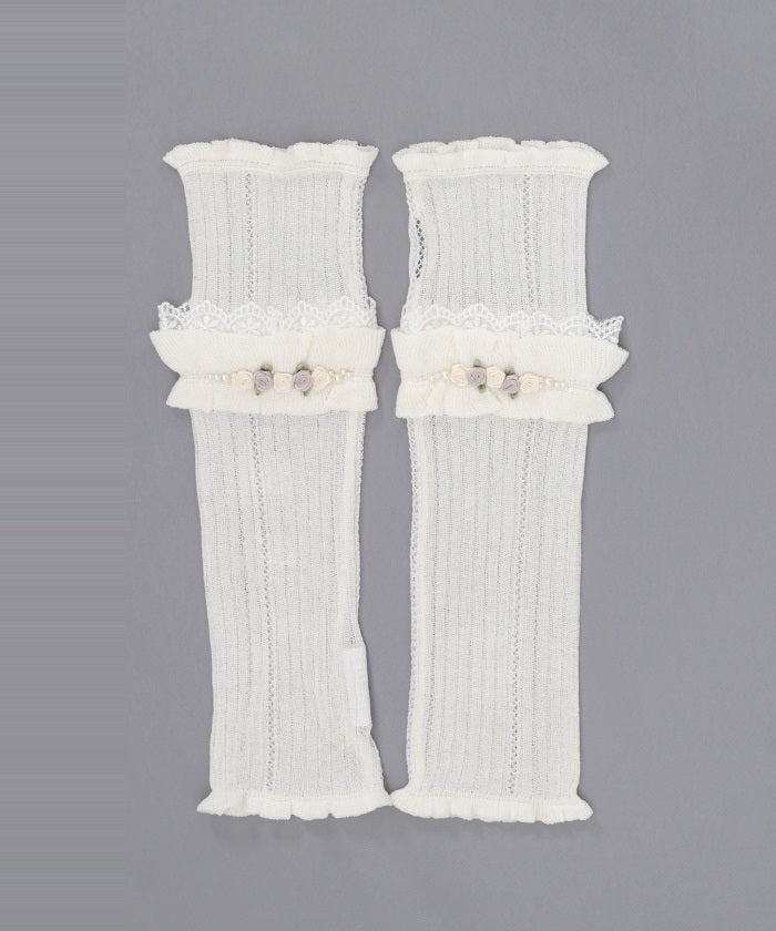 Ribbon Rose Knit Arm Warmers